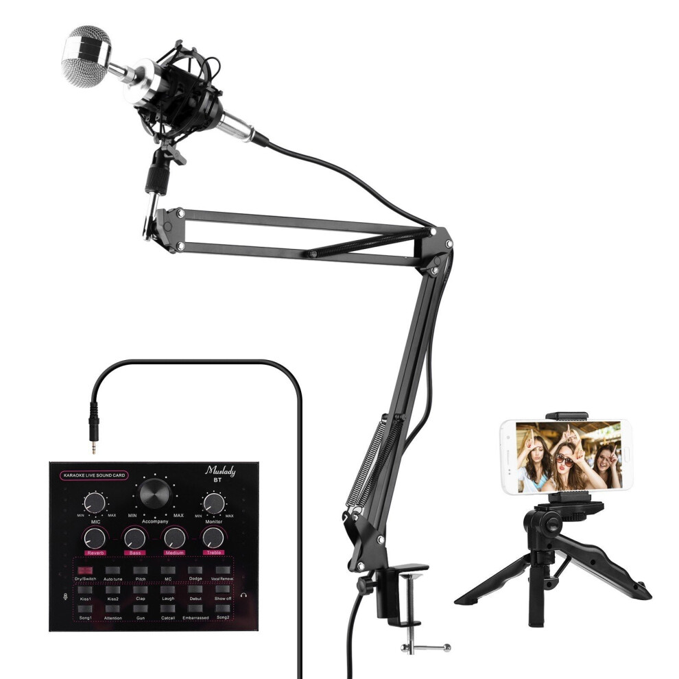 (Black) Live Sound Card + Professional Condenser Microphone Kit