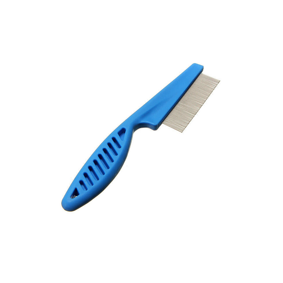 (Blue) Pet Hair Grooming Comb Flea Shedding Brush Puppy Dog Stainless Pin