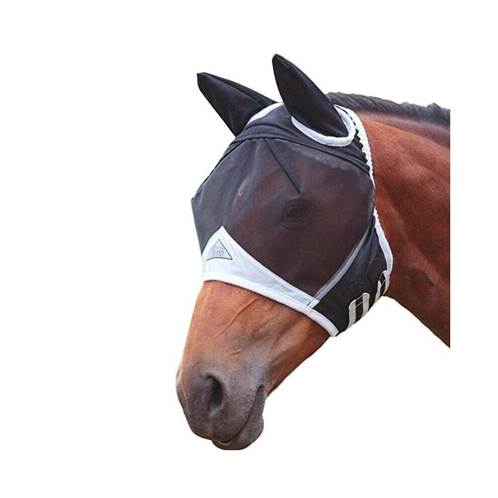 (Black) Mesh Horse Anti-Mosquito Mask Horse Head Cover Summer Breathable Anti Fly Mesh Mask For Farm Animal Supplies