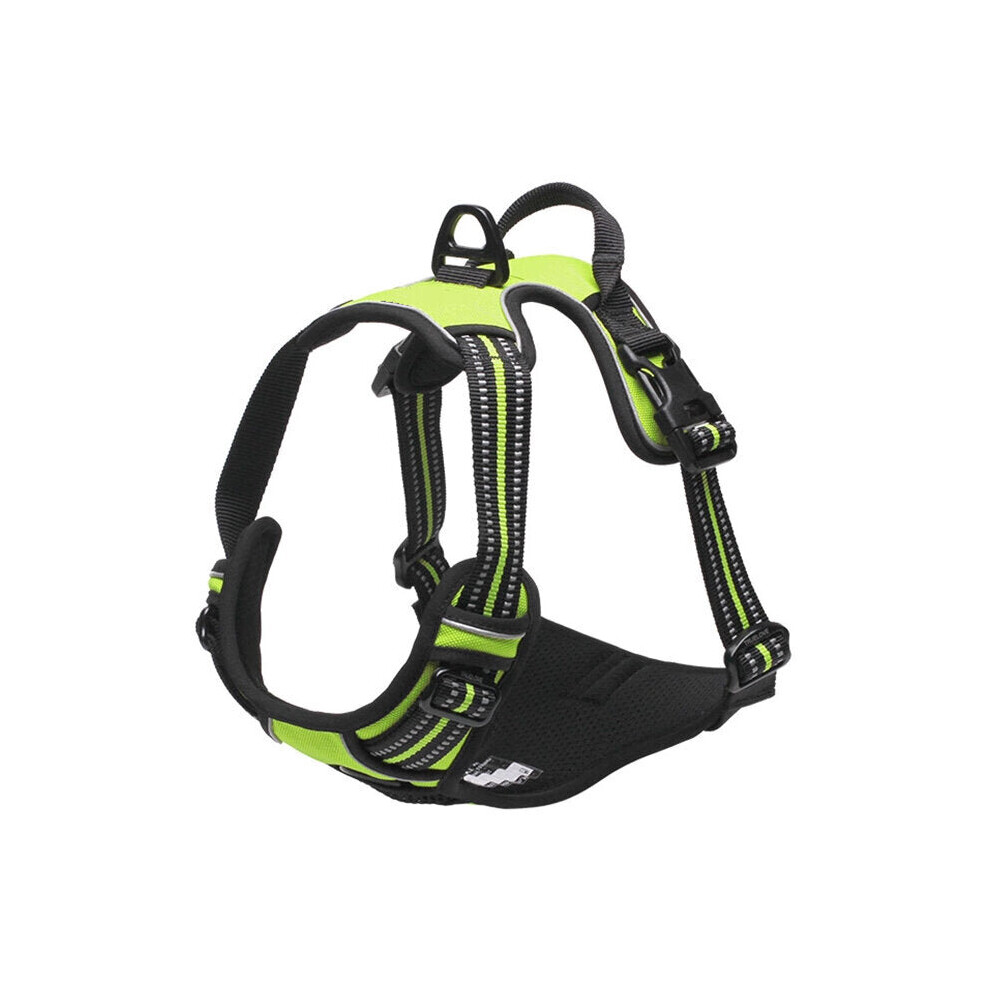 (Green, S) Rushing Pet Dog Reflective Harness Oxford Padded Soft Vest Chest strap Back