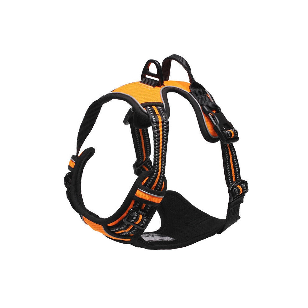 (Orange, M) Rushing Pet Dog Reflective Harness Oxford Padded Soft Vest Chest strap Back