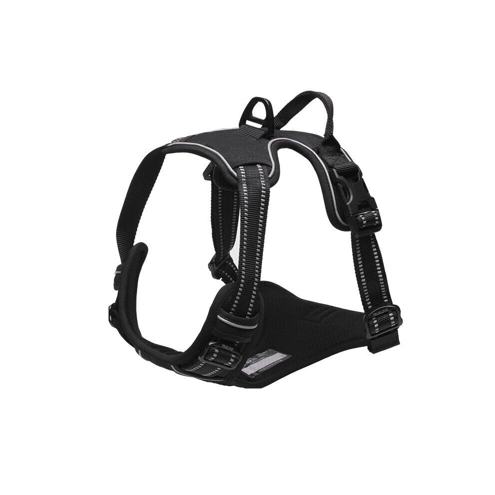 (Black, S) Rushing Pet Dog Reflective Harness Oxford Padded Soft Vest Chest strap Back