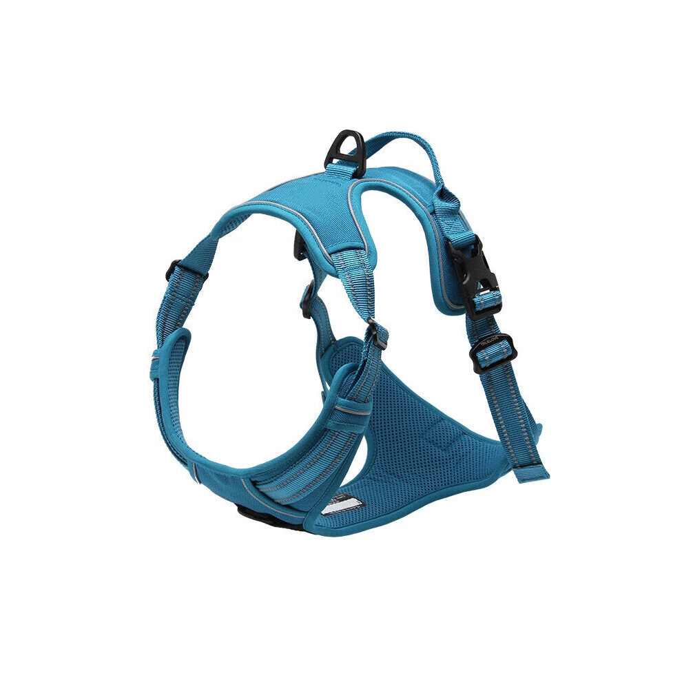 (Blue, M) Rushing Pet Dog Reflective Harness Oxford Padded Soft Vest Chest strap Back