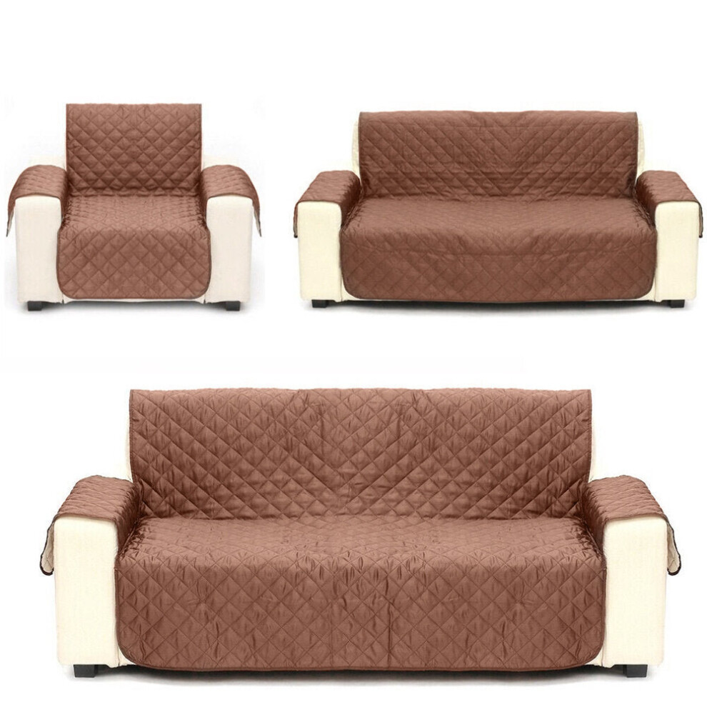 (Brown, Double-seat) Waterproof Quilted Sofa Covers for Dogs Anti-Slip Couch Recliner Slipcovers
