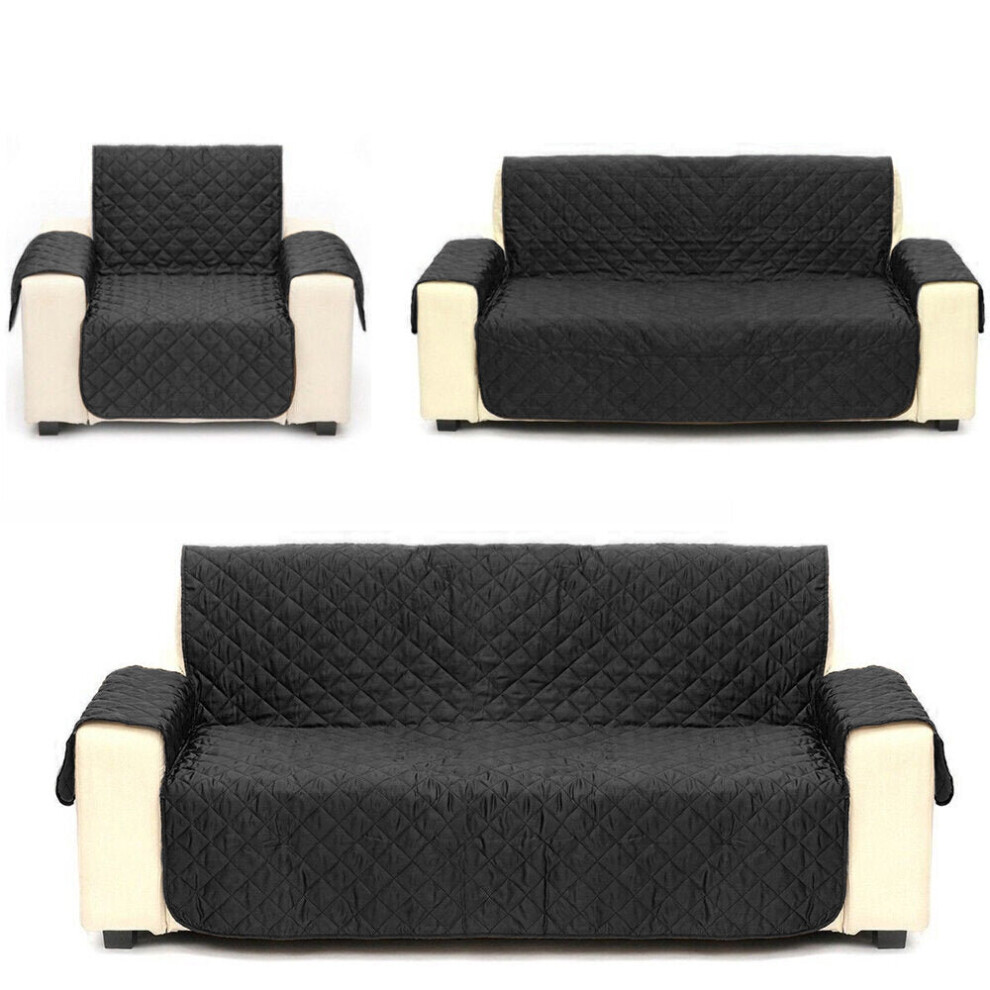 (Black, Single-seat) Waterproof Quilted Sofa Covers for Dogs Anti-Slip Couch Recliner Slipcovers