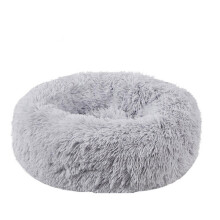 (Light Gray, M) Kennel Round Plush Nest Padded Soft Warm For Cat Bed Mat Pad