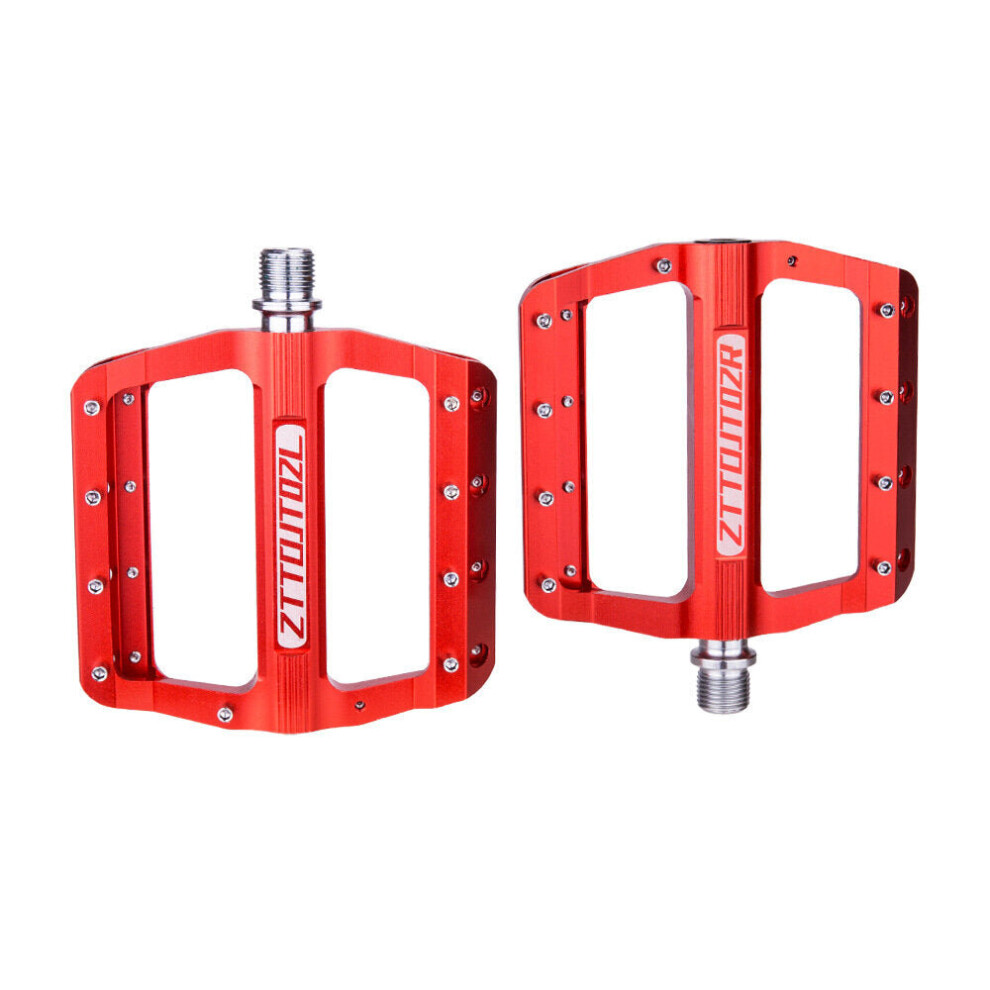 (Red) Mountain Bike Pedals Aluminum Alloy Anti-slip Perlin Bearing 1 Pair