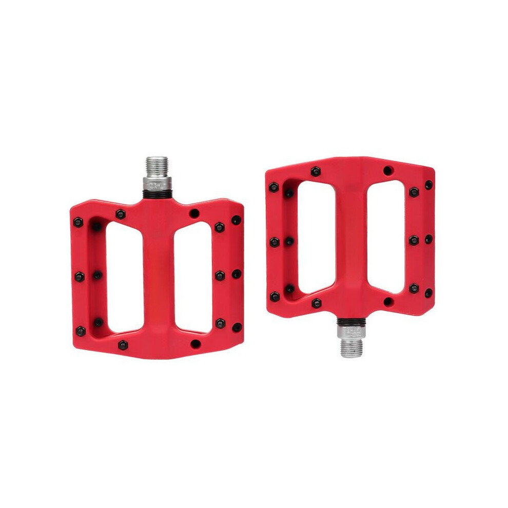 (Red) Mountain Bike Pedals Nylon Fiber Bearing Pedals Oudoor Cycling Antiskid Bike Pedals