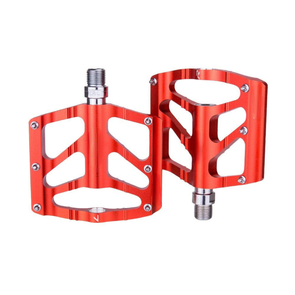 (Red) Mountain Bicycle Pedals High Strength Aluminum Alloy Wide Non-slip