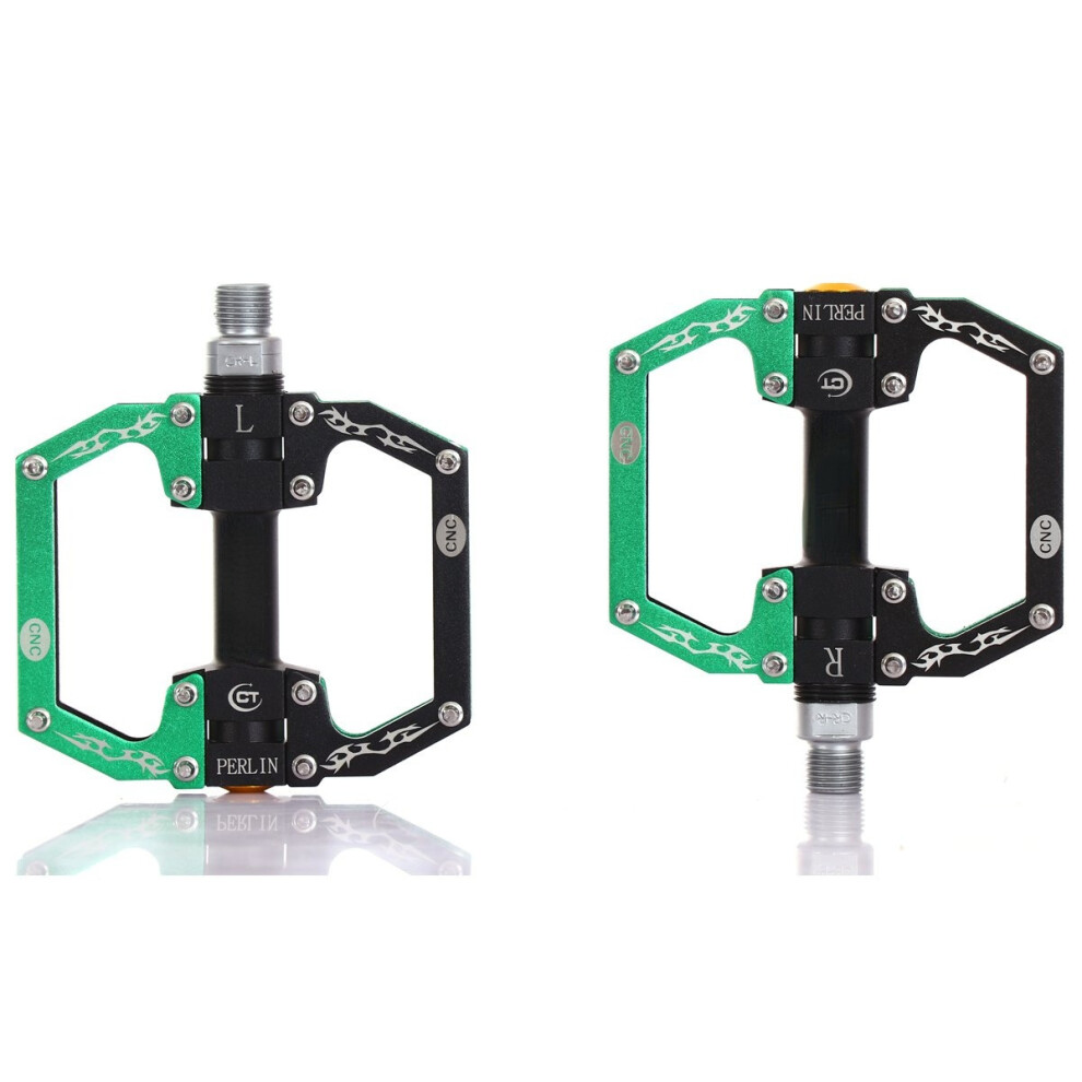 (Black+Green) Aluminum Alloy Mountain Bike Pedals Flat Platform Sealed Bearing Axle 9/16" Cycling Bicycle Pedals