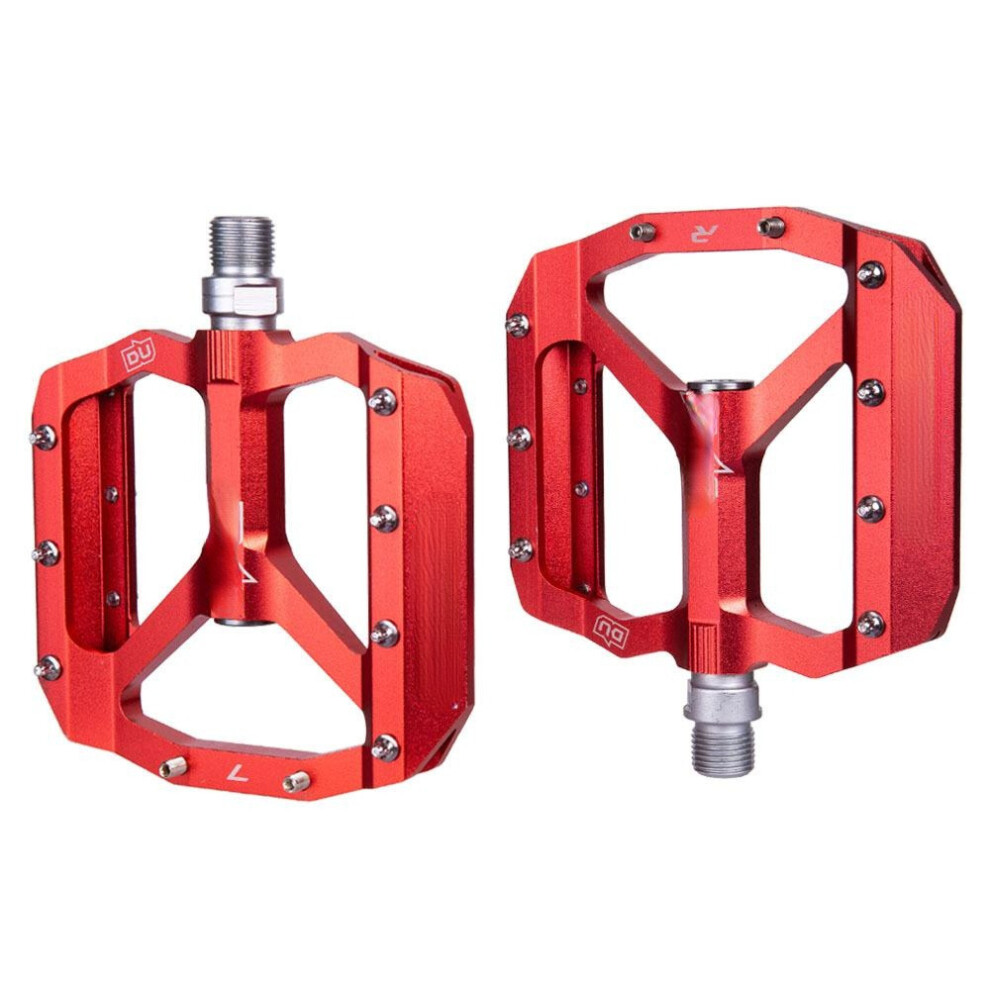 (Red) Anti-slip Durable Aluminum Alloy Perlin Bearing 1 Pair Bicycle Pedals Mountain Bike Pedals