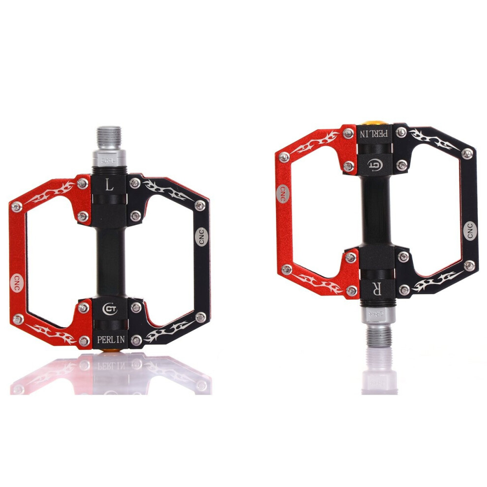 (Black+Red) Aluminum Alloy Mountain Bike Pedals Flat Platform Sealed Bearing Axle 9/16" Cycling Bicycle Pedals