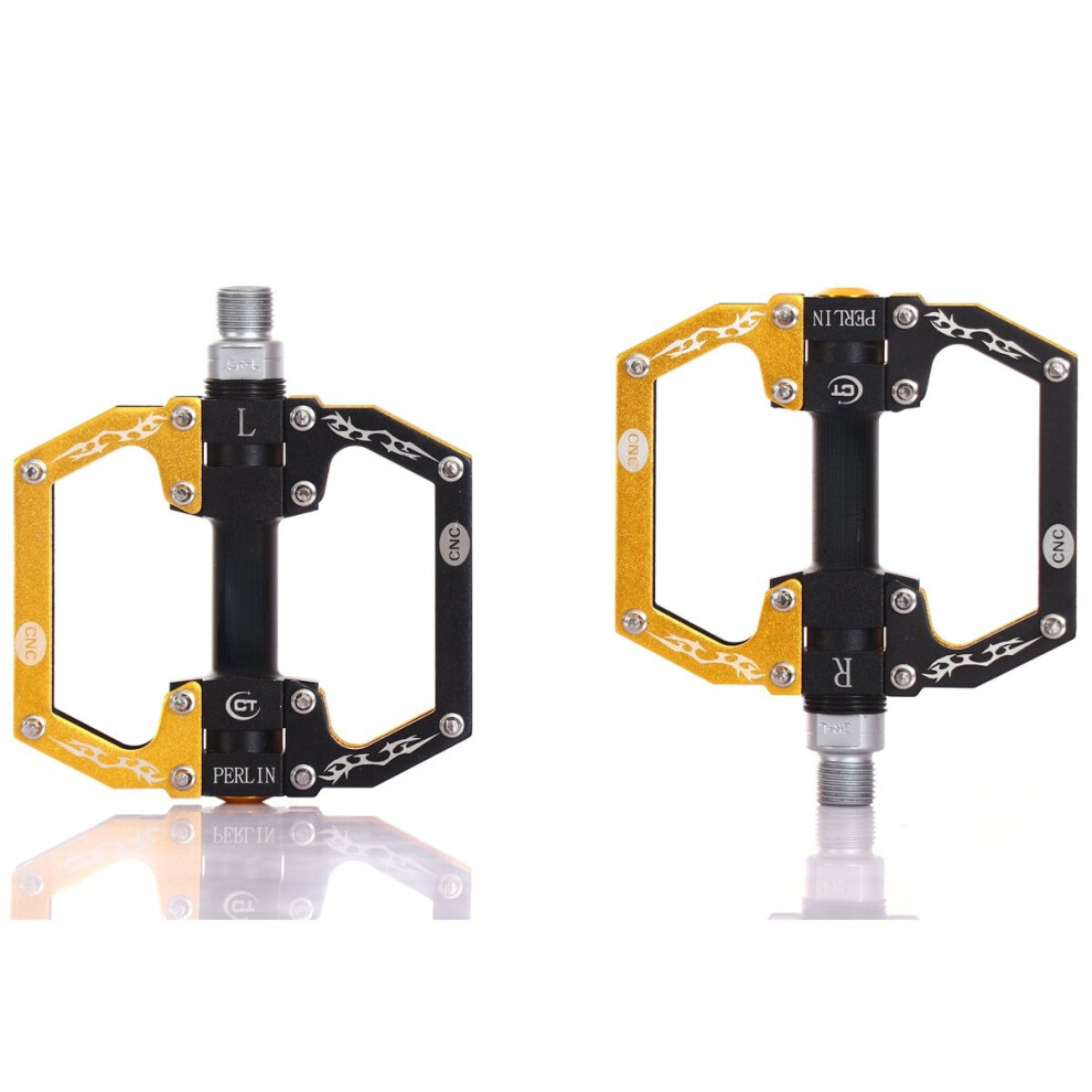 (Black+Yellow) Aluminum Alloy Mountain Bike Pedals Flat Platform Sealed Bearing Axle 9/16" Cycling Bicycle Pedals