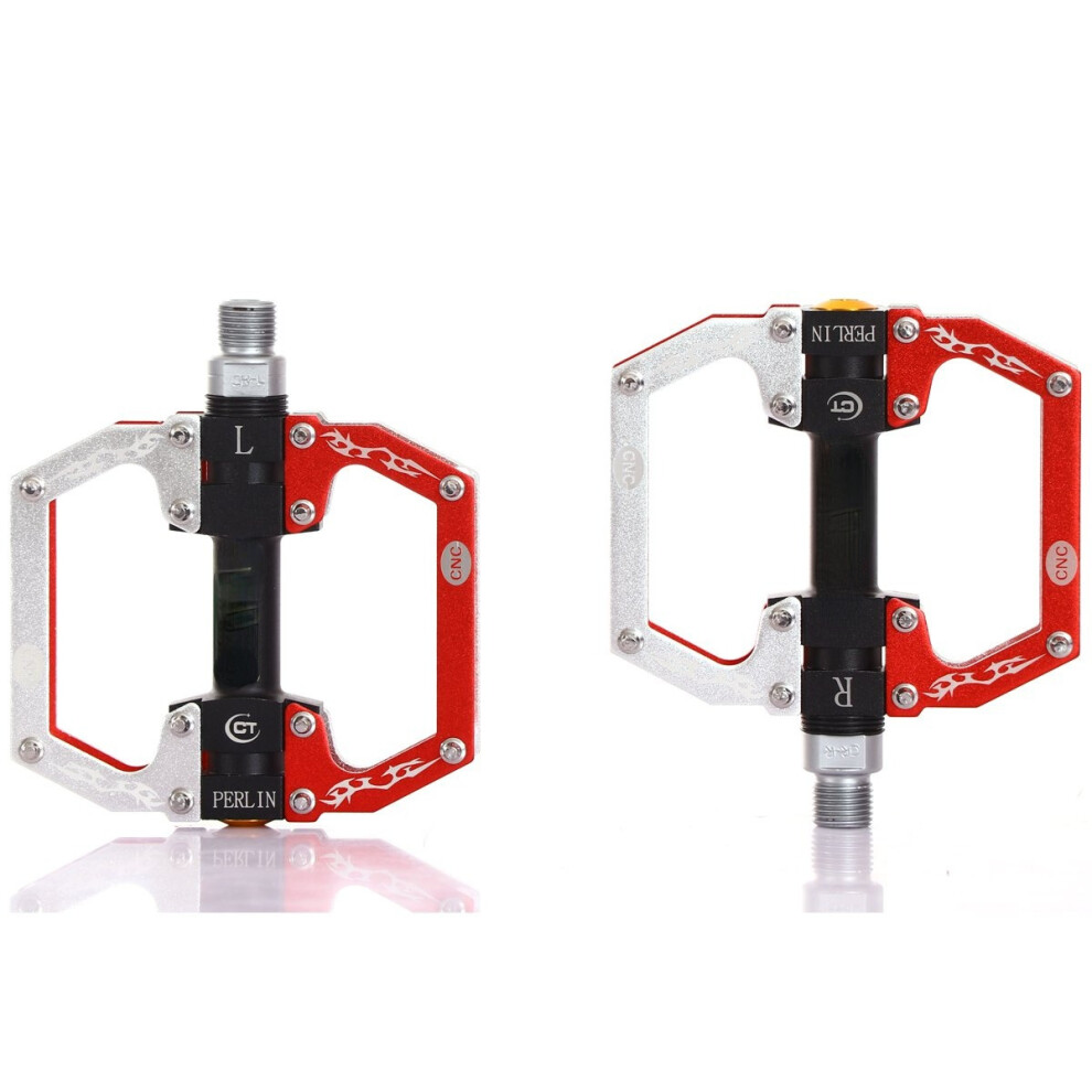 (Red+White) Aluminum Alloy Mountain Bike Pedals Flat Platform Sealed Bearing Axle 9/16" Cycling Bicycle Pedals