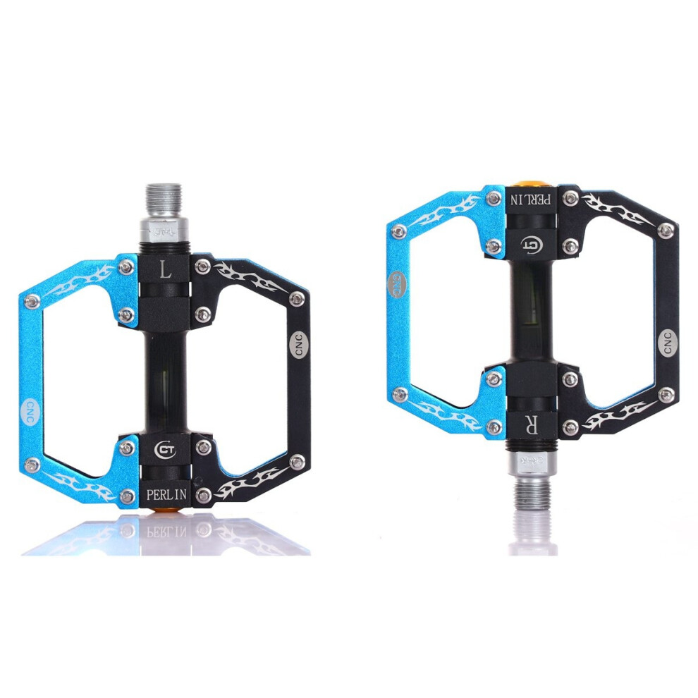 (Black+Blue) Aluminum Alloy Mountain Bike Pedals Flat Platform Sealed Bearing Axle 9/16" Cycling Bicycle Pedals