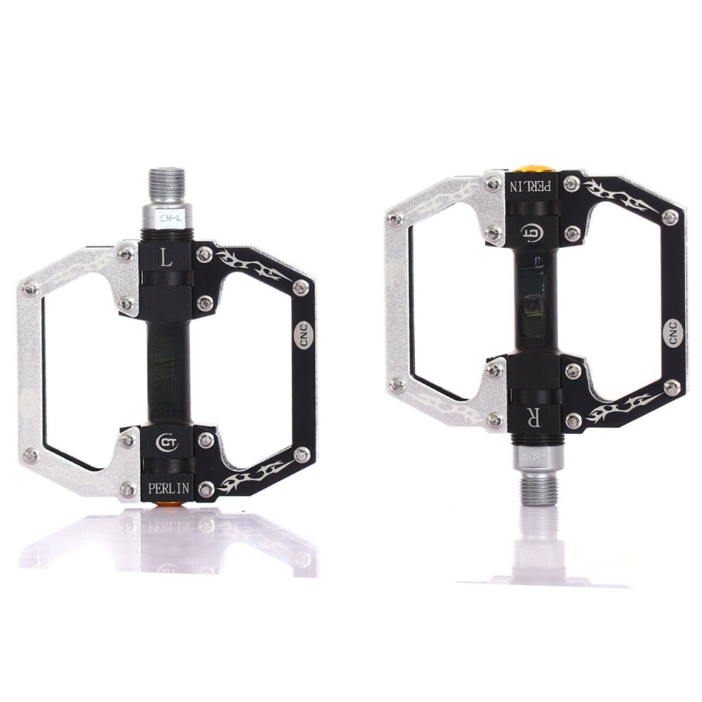 (Black+White) Aluminum Alloy Mountain Bike Pedals Flat Platform Sealed Bearing Axle 9/16" Cycling Bicycle Pedals