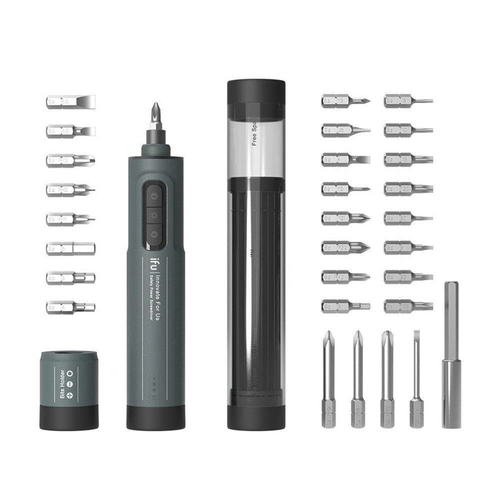 (Grey) 6.3mm Electric Screw Driver Safety Power Lithium Screwdriver 3 Speed LED Lights Compact Rechargeable Electromotion with 29pcs Bits & Bit Holdin