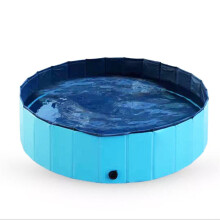 (Blue) Pet Pool PVC Foldable Paddling Pool Pet Bathtub Folding Basin For Dogs Cats Shower Swimming