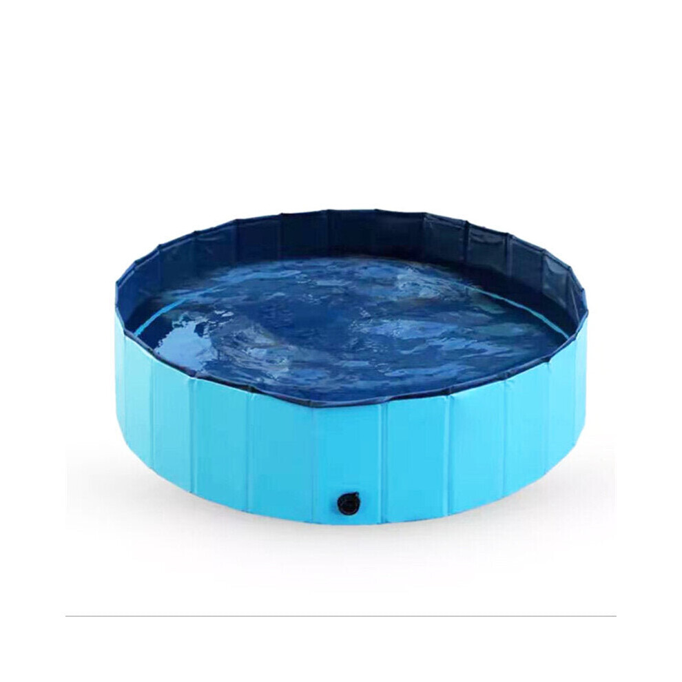 (Blue) Pet Pool PVC Foldable Paddling Pool Pet Bathtub Folding Basin For Dogs Cats Shower Swimming