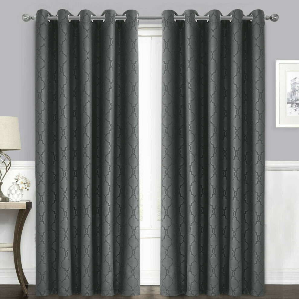(Dark Grey, 46" width x 54" drop) Heavy Thick Thermal Insulated Blackout Eyelet Curtains