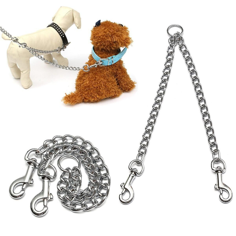 () Double Dog Puppy Coupler Twin Lead Chain Leash 2 Way Walking