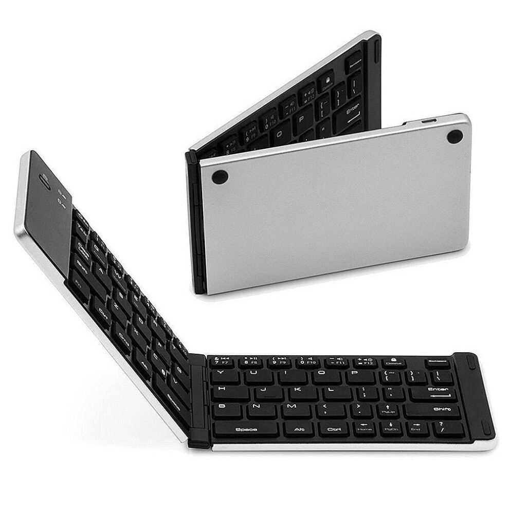 (Silver) Wireless BT Keyboard Foldable Portable Ultra Slim