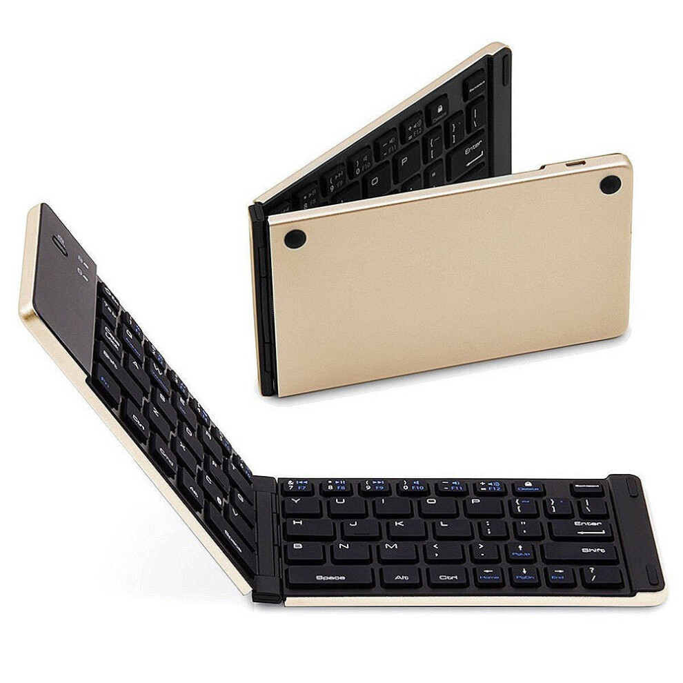 (Gold) Wireless BT Keyboard Foldable Portable Ultra Slim