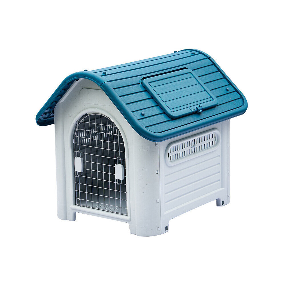 (Blue, With door) Pet House Kennel Outdoor For Dog Four Seasons Universal Waterproof Plastic