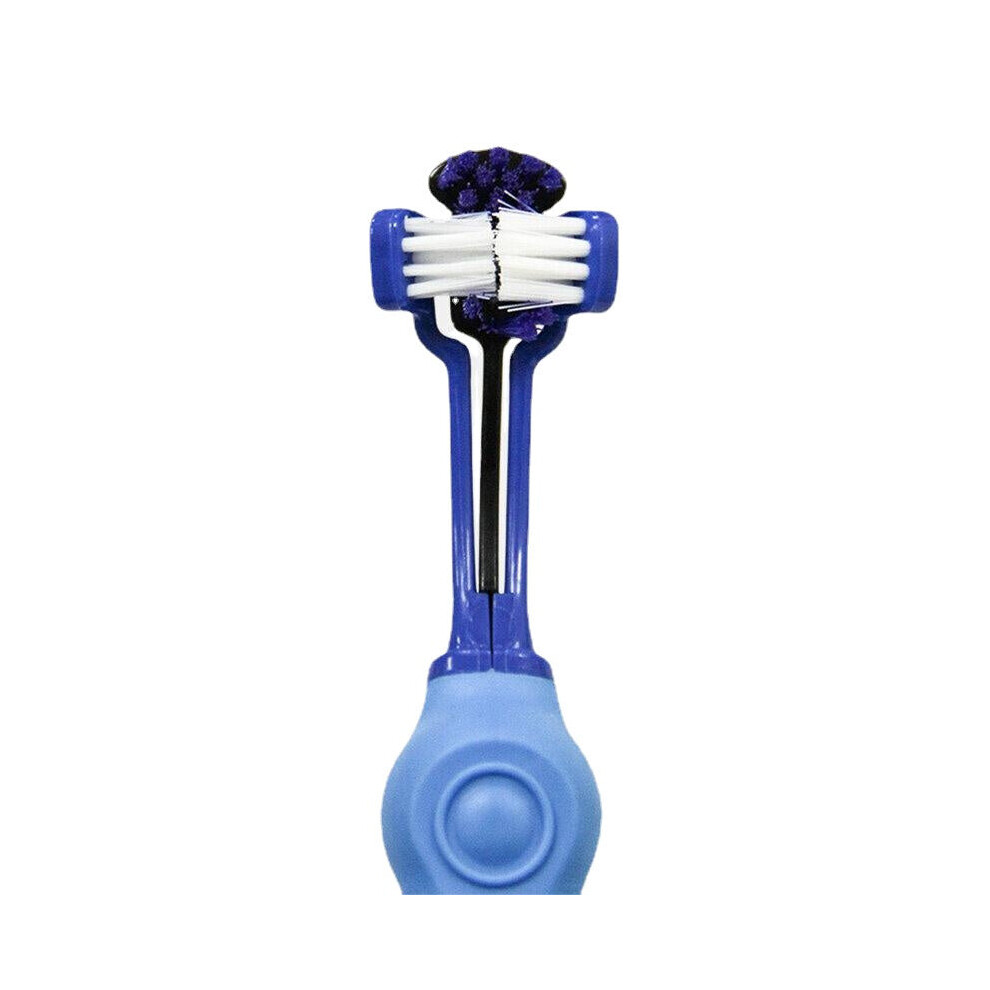 (Blue) Three Head Large Pet Toothbrush Oral Cleaning