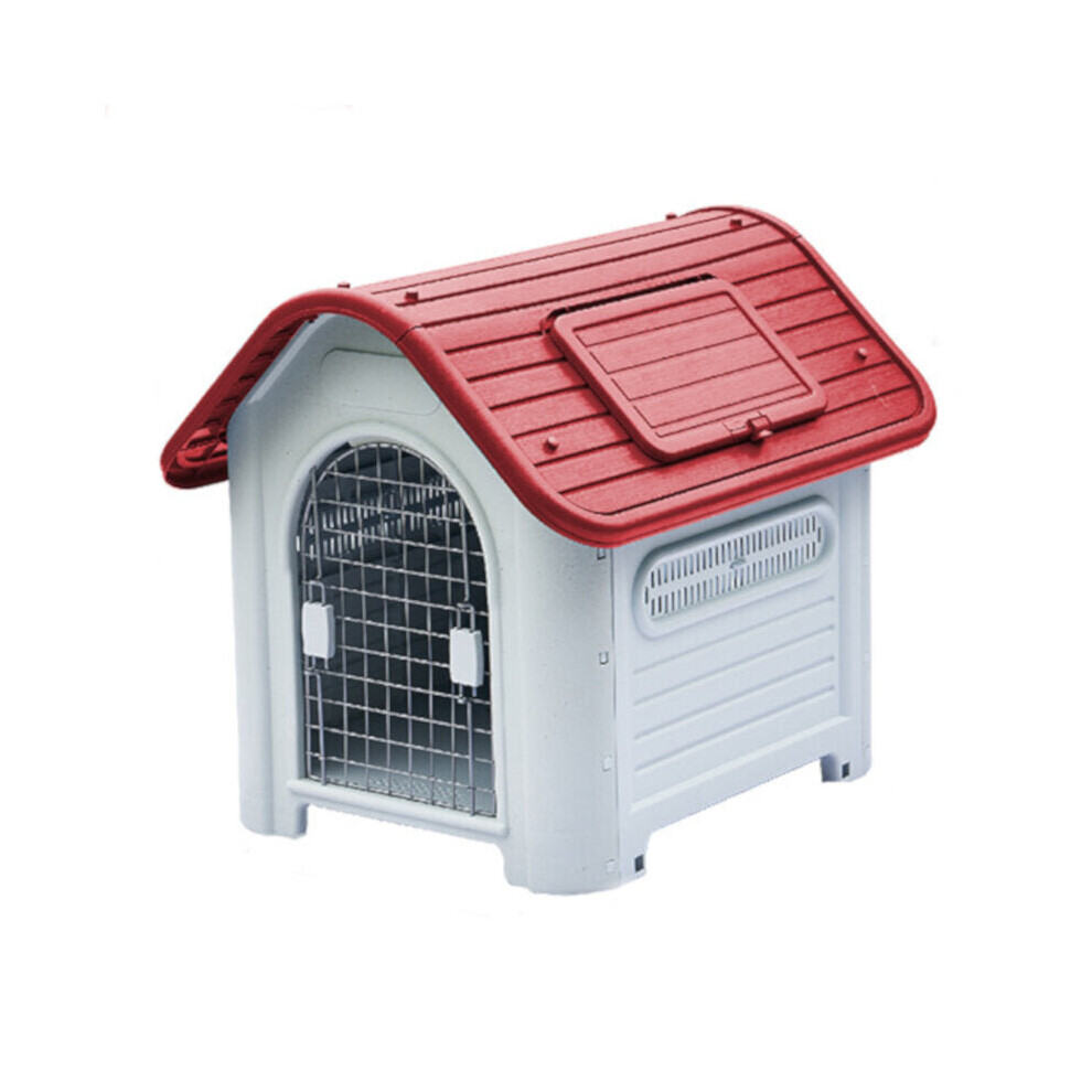 (Red, With door) Pet House Kennel Outdoor For Dog Four Seasons Universal Waterproof Plastic