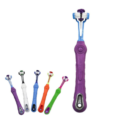 (Blue) Three Head Large Pet Toothbrush Oral Cleaning 1
