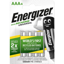 Energizer 638624 Pre-Charged NiMH AAA Battery 500mAh - 4-Pack, Rechargeable for High-Drain Devices