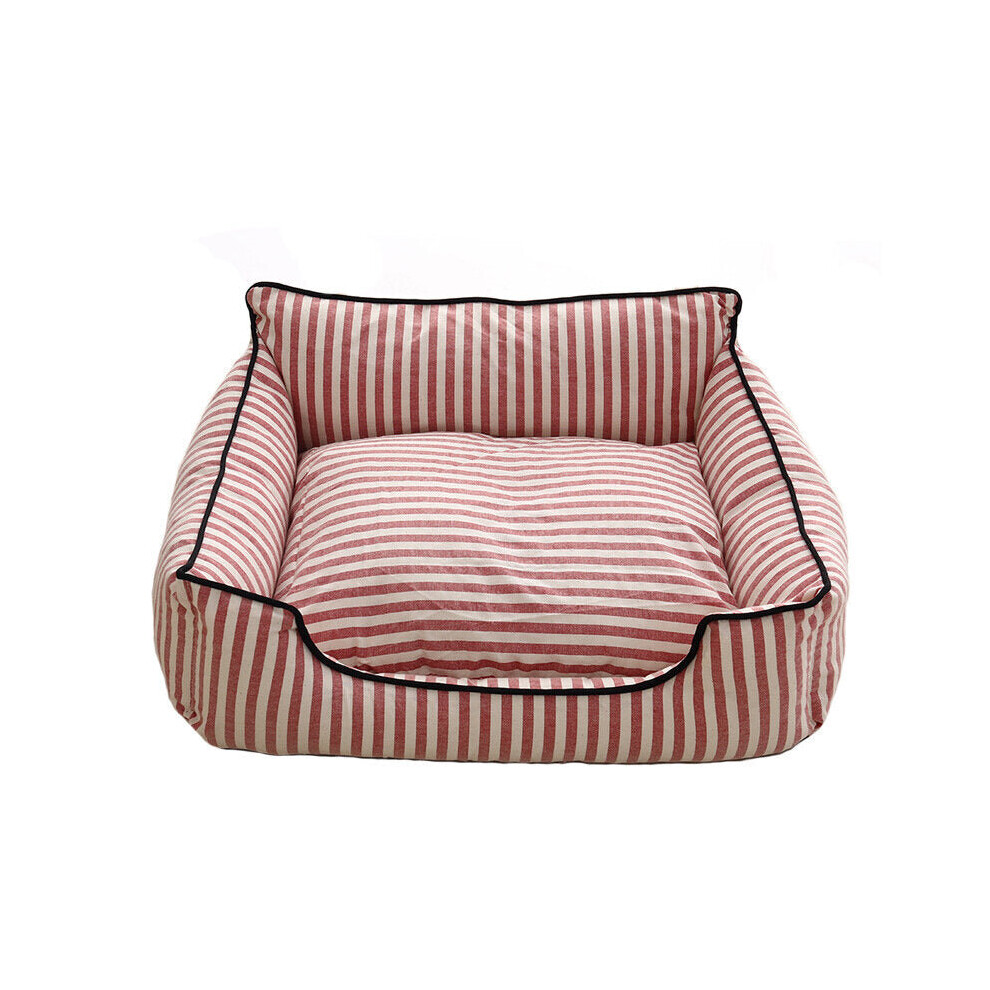 (Red, M) Stripe Pattern Pet Sofa Bed Mat Dog Cat Sofa Kennel