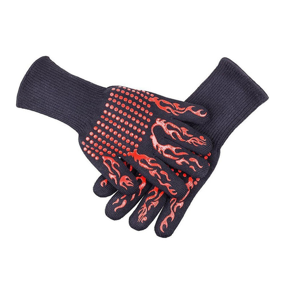 Barbecue Gloves with Silicone Anti-slip Stripe Heat Proof Oven 500~800 Resistant Grill