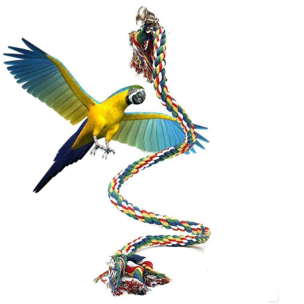 Pet Parrot Chew Rope Budgie Bell Bird Perch Coil Swing Cockatiel Cage Toys