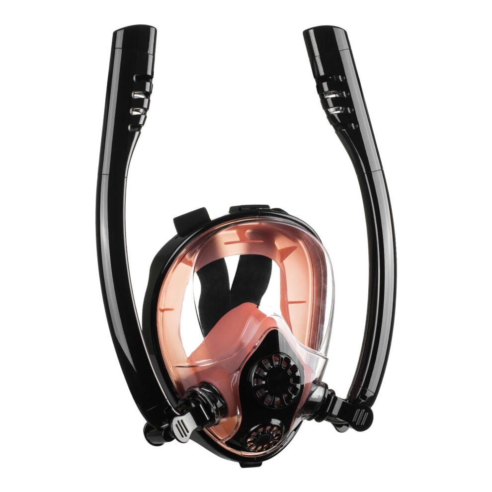 (Black&Red, S/M) Antifog Double Tube Full Face Snorkel Scuba Diving Mask Swim Breathing Goggles With Camera Mount