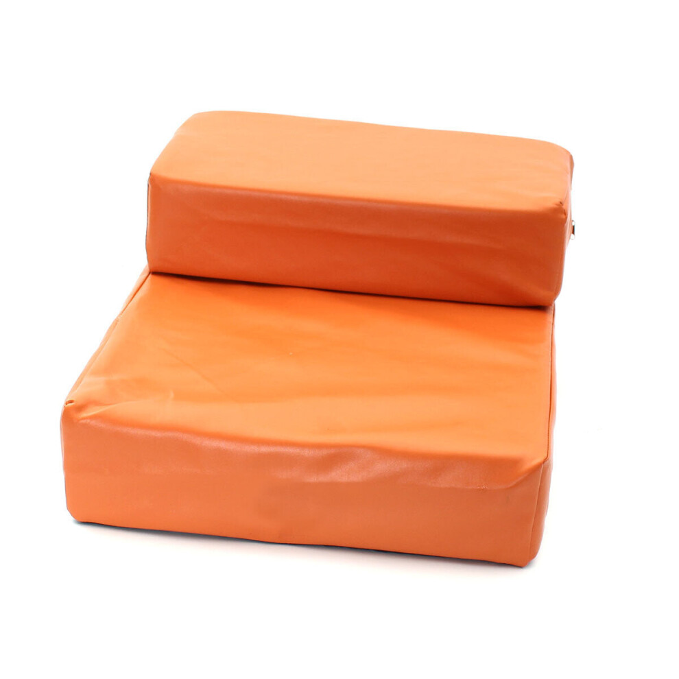 (Orange) Pet 2 Steps Stairs Ramp Ladder Leather Cover Folding Sofa Bed