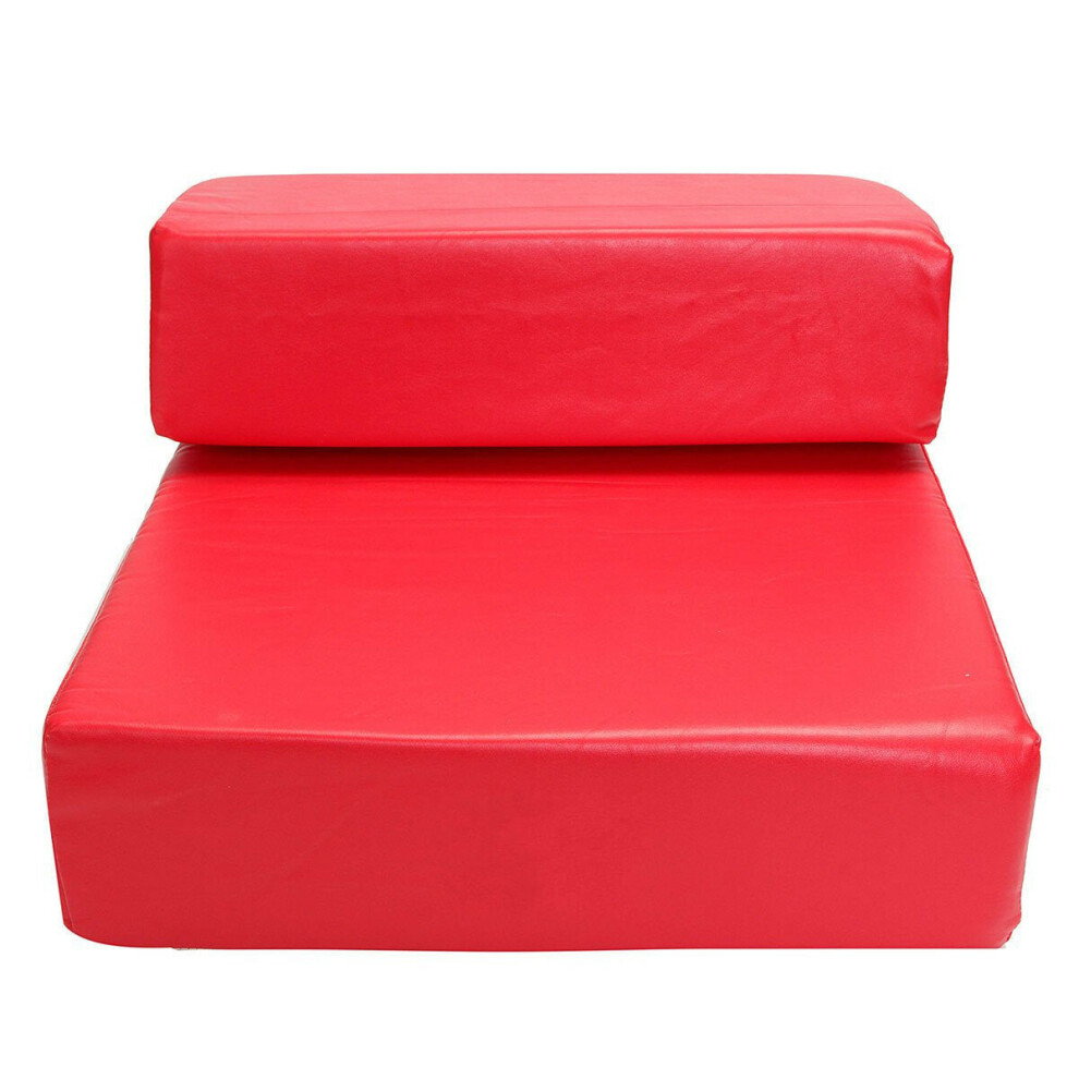 (Red) Pet 2 Steps Stairs Ramp Ladder Leather Cover Folding Sofa Bed