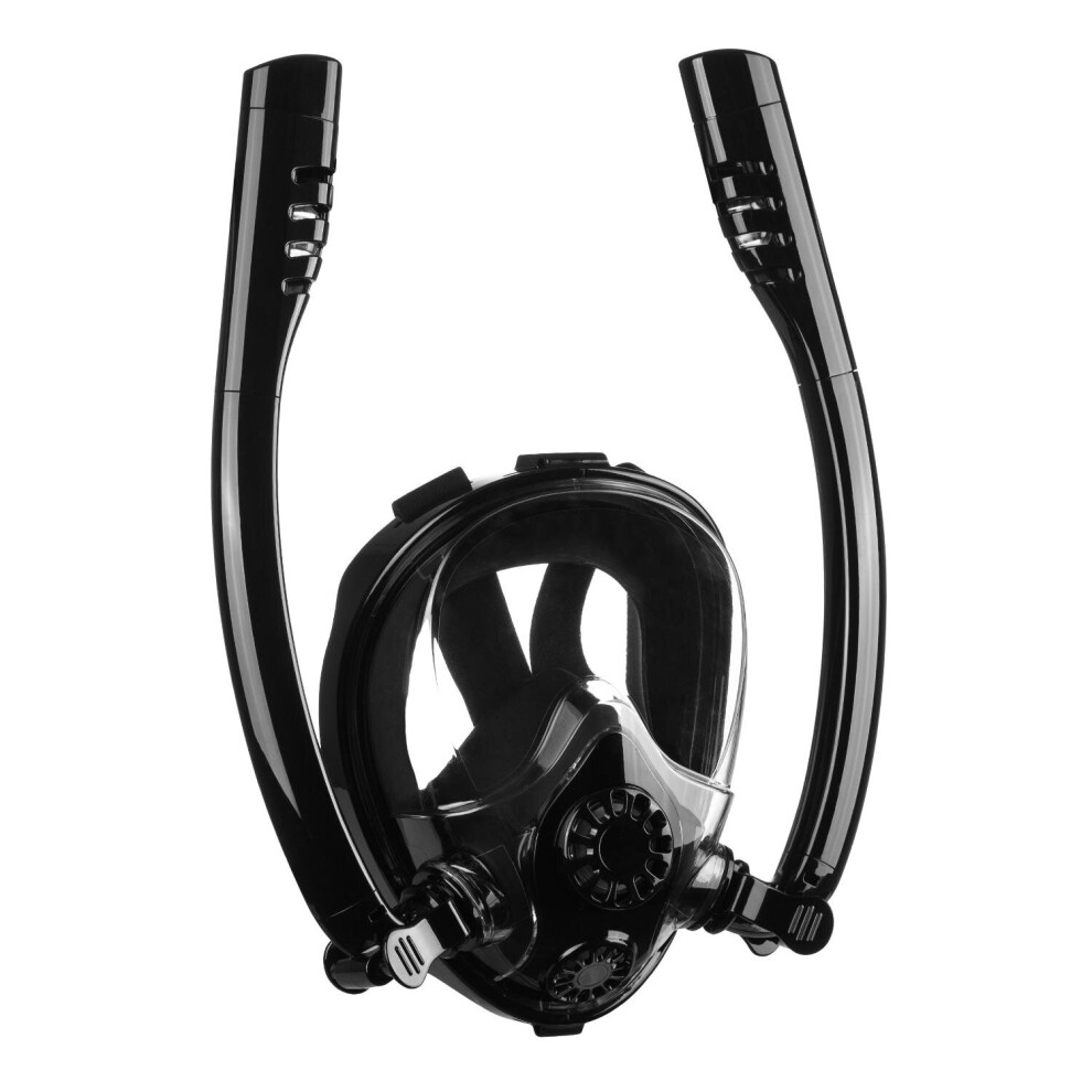 (Black, S/M) Antifog Double Tube Full Face Snorkel Scuba Diving Mask Swim Breathing Goggles With Camera Mount