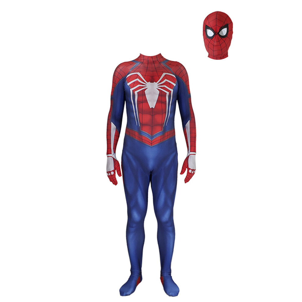 (Adult S) Ps4 Insomniac Spiderman Jumpsuit Cosplay Costume Adult Kids Full Bodysuit Red