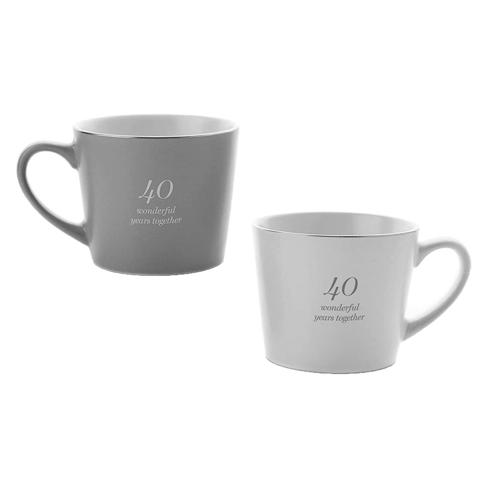 Amore Set of 2 Grey & White Tea Coffee Mugs 40 Wonderful Years Anniversary Gift