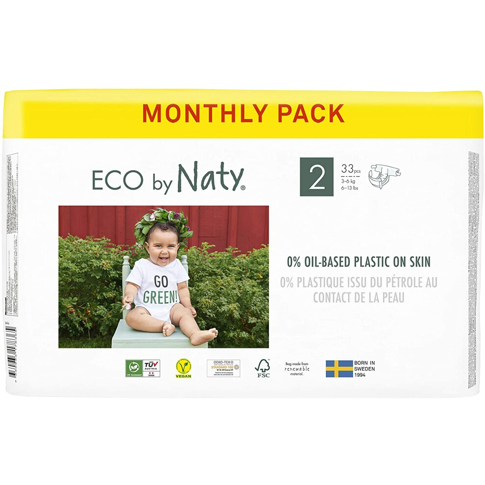 Eco by Naty Baby Nappies, Size 2, 132 Ct, Plant-based with 0% Oil Plastic on Skin, One Month Supply
