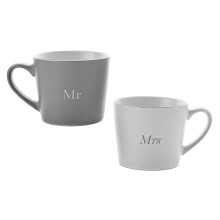Amore Set of 2 Grey & White Tea Coffee Mugs Mr & Mrs Wedding Gift