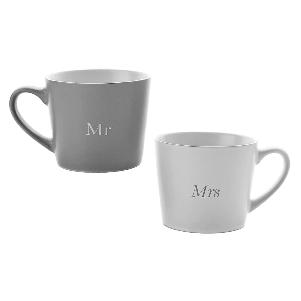 Amore Set of 2 Grey & White Tea Coffee Mugs Mr & Mrs Wedding Gift