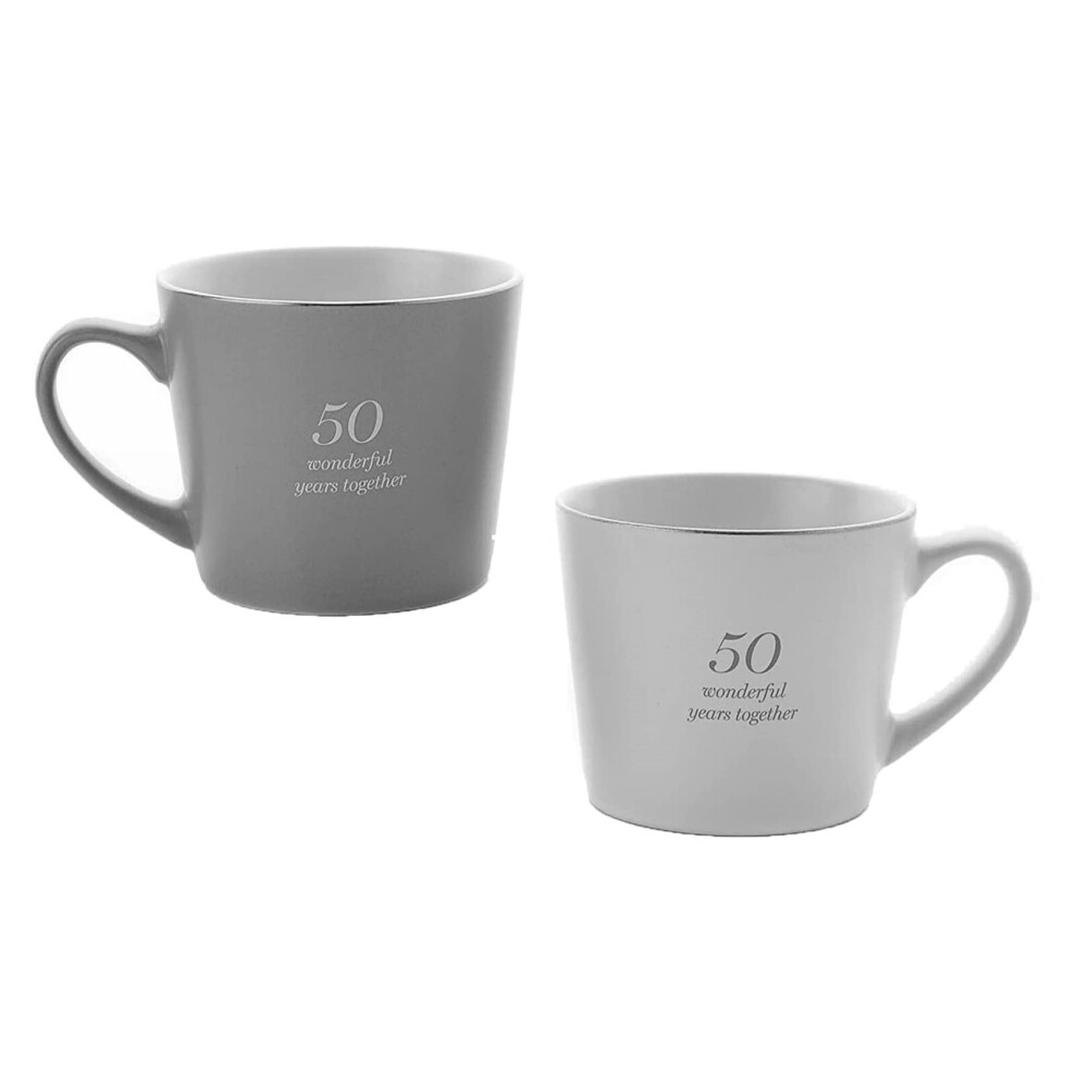 Amore Set of 2 Grey & White Tea Coffee Mugs 50th Anniversary Gift