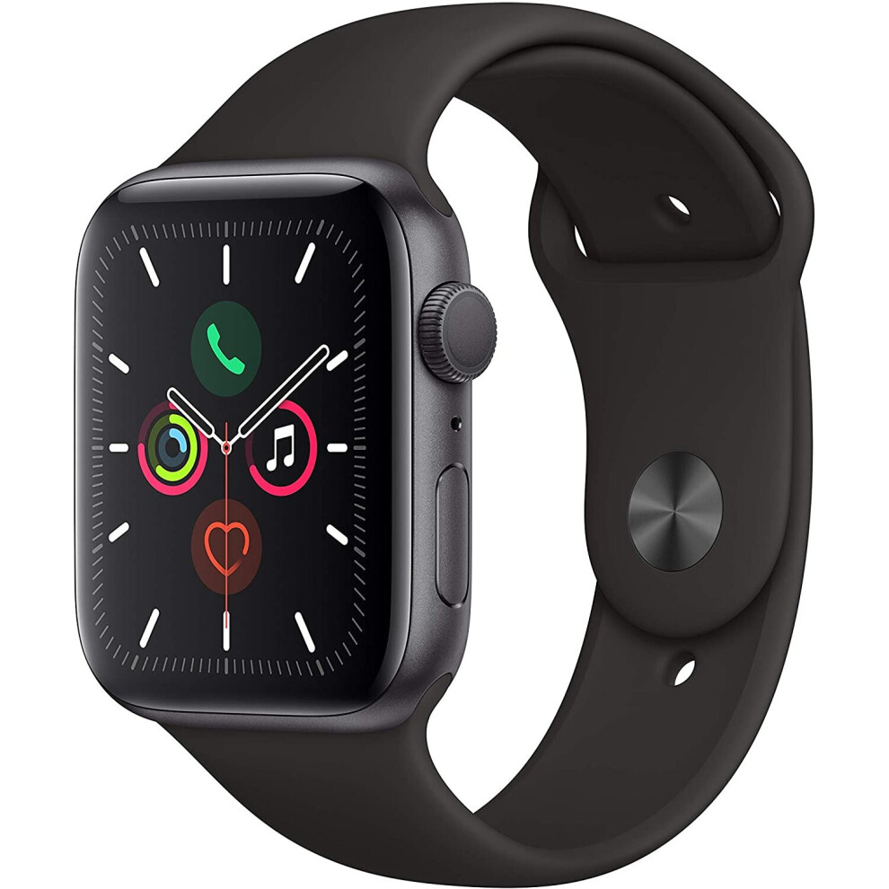 Apple Watch Series 5 44mm (GPS) - Space Grey Aluminium Case with Black Sport Band (Renewed)