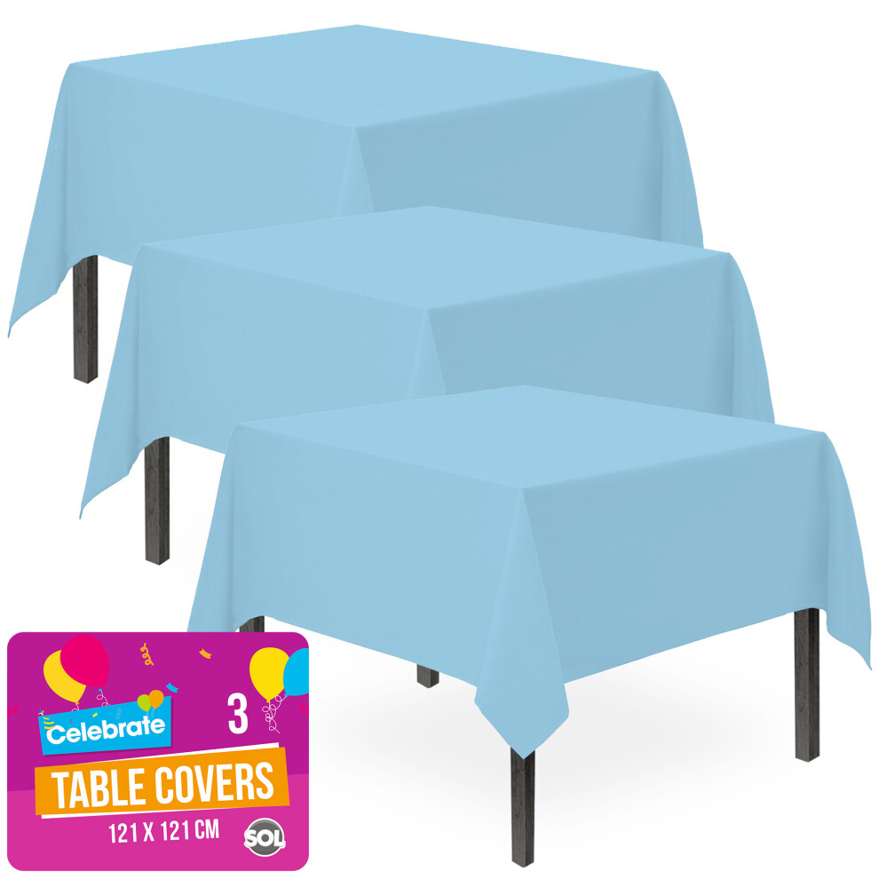 (BLUE) Colour Table Cover 3pk Plain Pastel Tablecloth