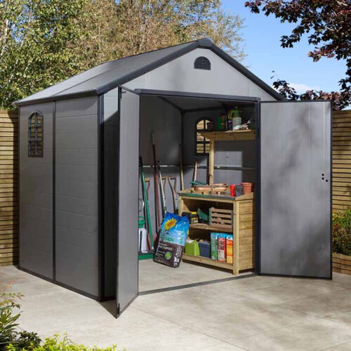 Rowlinson 86 Airevale Plastic Apex Shed - Light Grey