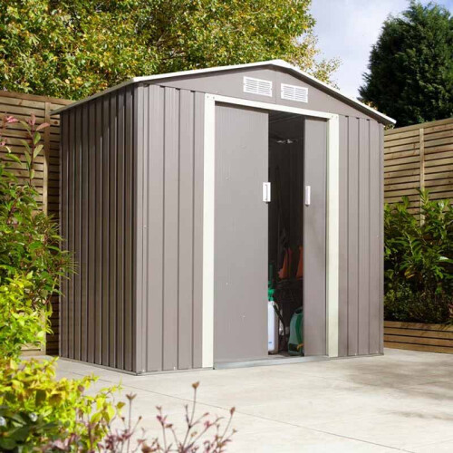 Rowlinson 64 Trentvale Metal Apex Shed - Light Grey