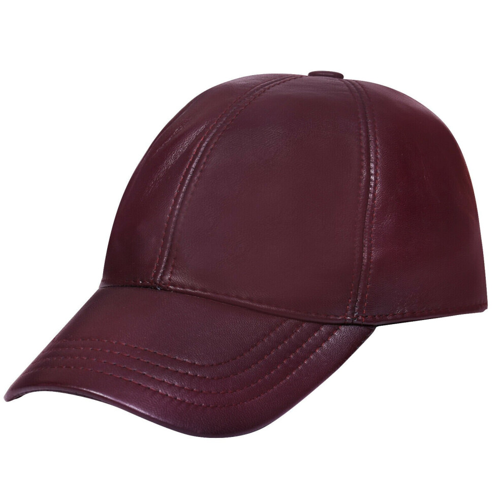 (Burgundy) Unisex Real Nappa Leather Golf Baseball Hat